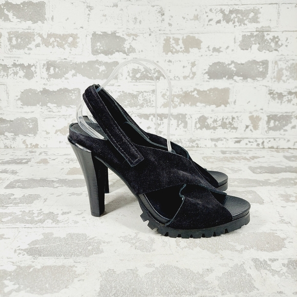 NEW Pedro Garcia Yuval Black Suede Slingback Open Toe Heeled Sandals T59 - Picture 4 of 11